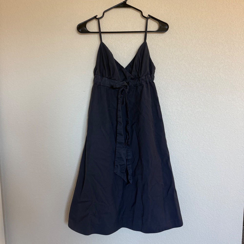 J.Crew Navy Blue Cotton Empire Tie Waist Spaghetti Strap Sun Dress Size 0
